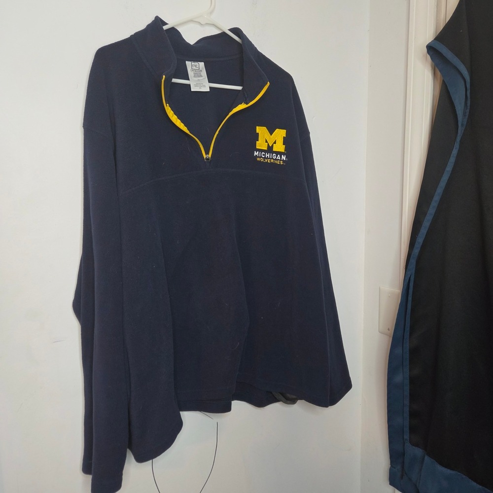 ProEdge Michigan Wolverines Quarter Zip Fleece Pullover Navy Blue Mens 3XL